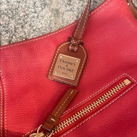 Dooney & Bourke Red Pebbled Leather Hobo with Braided Handle & Diagonal Zips Y2K - Picture 5 of 12